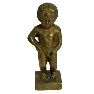 Vintage Bronze/Brass? Boy Peeing Figurine Belgium Souvenir Statue Manneken Pis